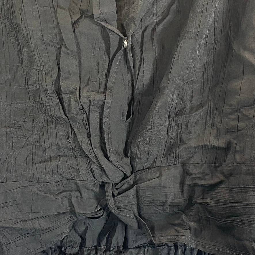 AND NOW THIS Women's Jet Black Twisted-Front Crinkle Short Sleeve Crop Top SZ L