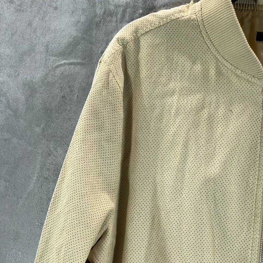 ALFANI Men's Pale Khaki Perforated Regular-Fit Full-Zip Bomber Jacket SZ L