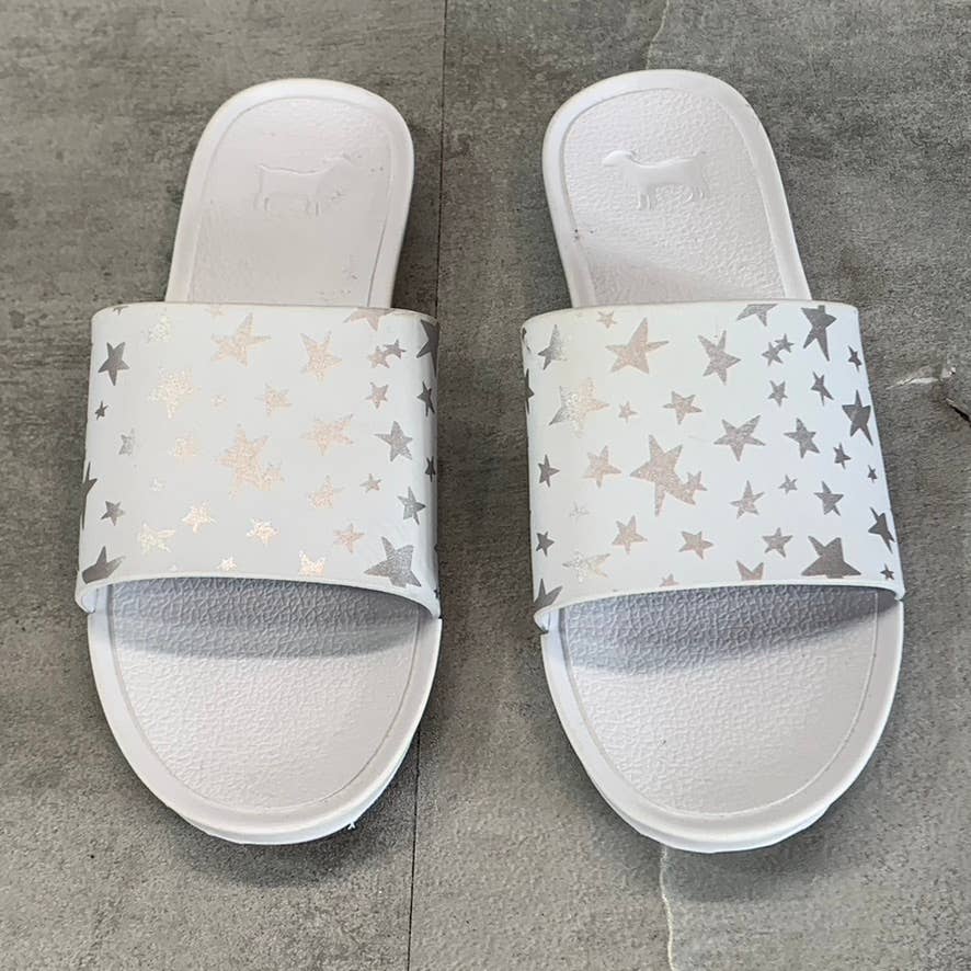 GOATS Big Girl's White/Silver The Slide K Star Print Slide Sandals SZ 2.5