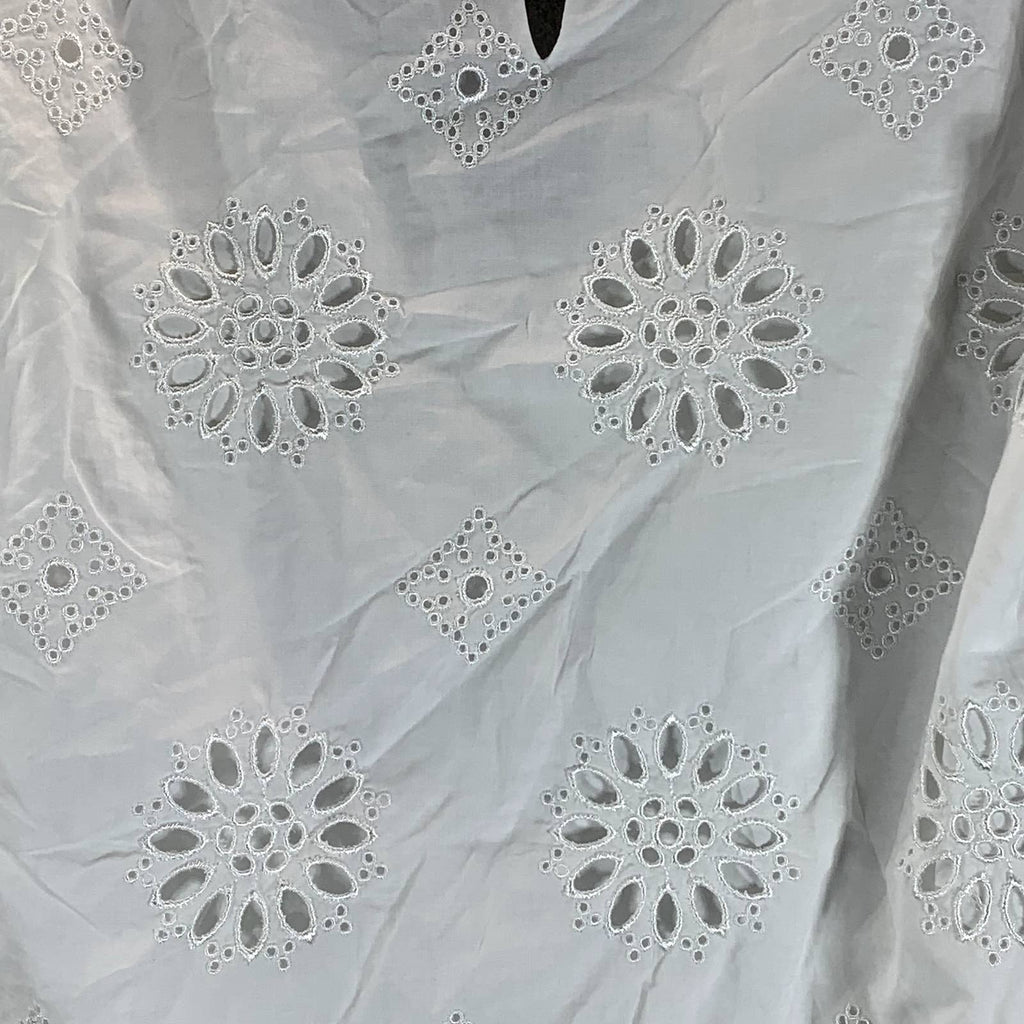 BAR III Women's White Cotton V-Neck Ruffled Eyelet Long-Sleeve Top SZ M