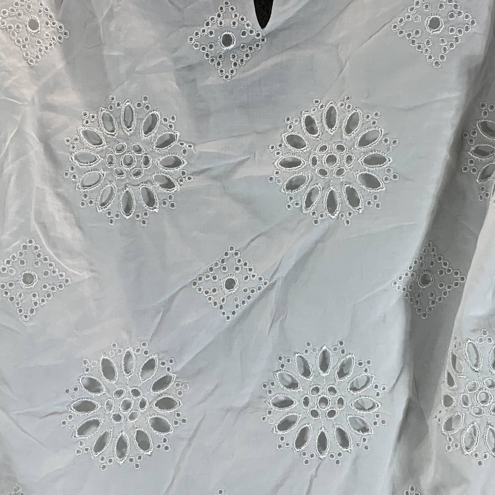 BAR III Women's White Cotton V-Neck Ruffled Eyelet Long-Sleeve Top SZ M