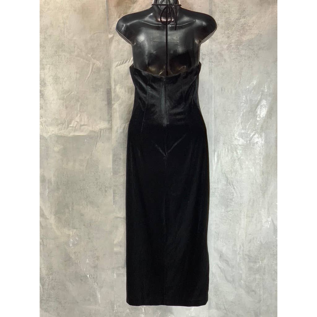 BARDOT Women's Black Alisa Velour Midi Tie-Neck Front Slit Sheath Dress SZ 8