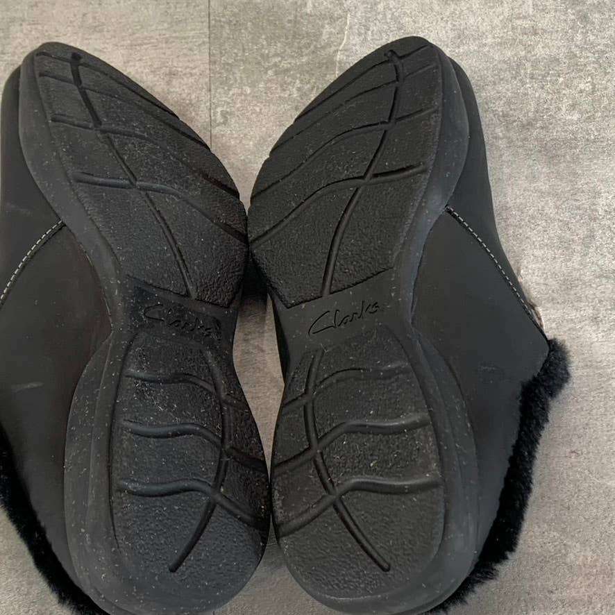 CLARKS COLLECTION Women's Black Leather Roseville Faux-Fur Slip-On Clogs SZ 6.5