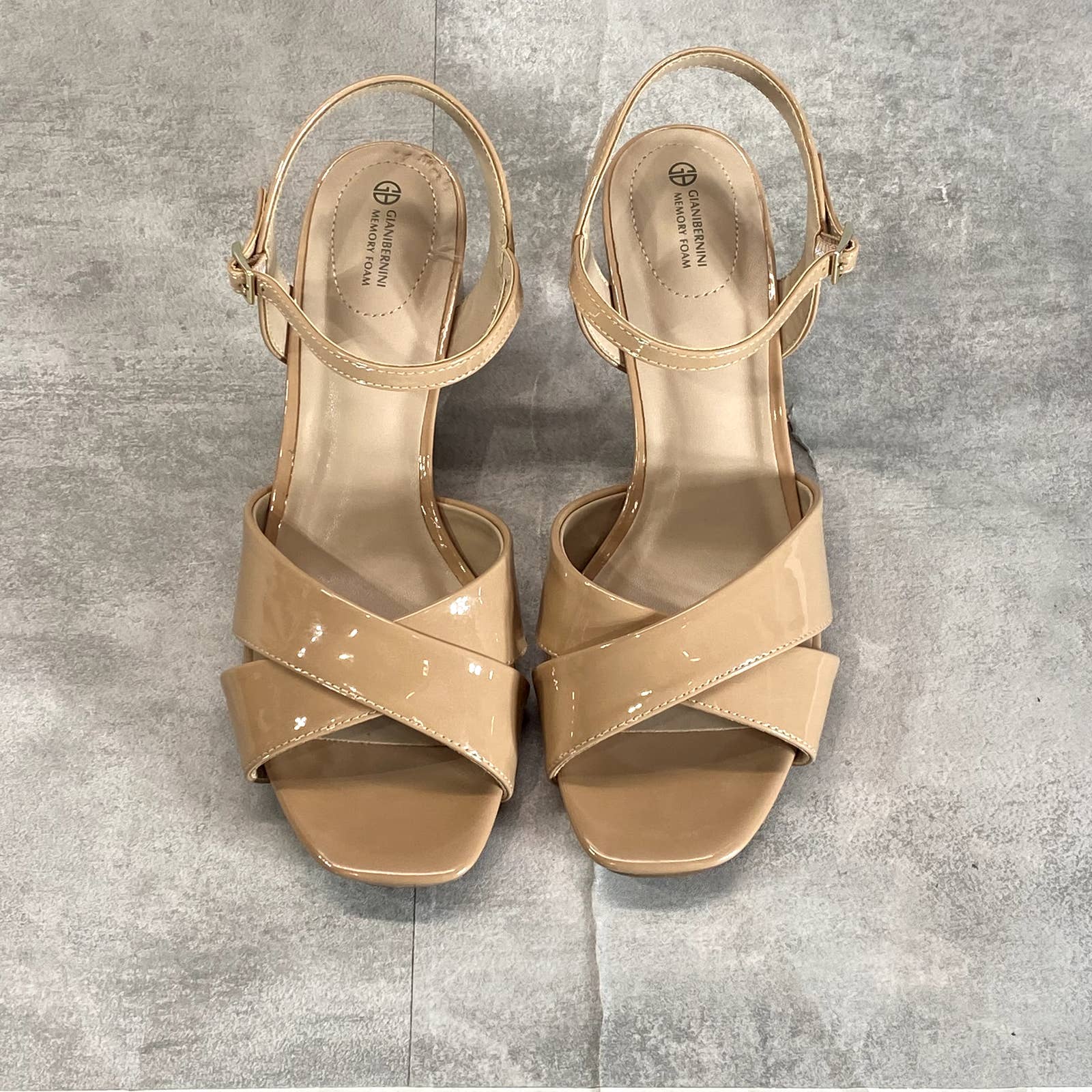 GIANI BERNINI Women’s Nude Patent Zummaa Square-Toe Dress Sandals SZ 9