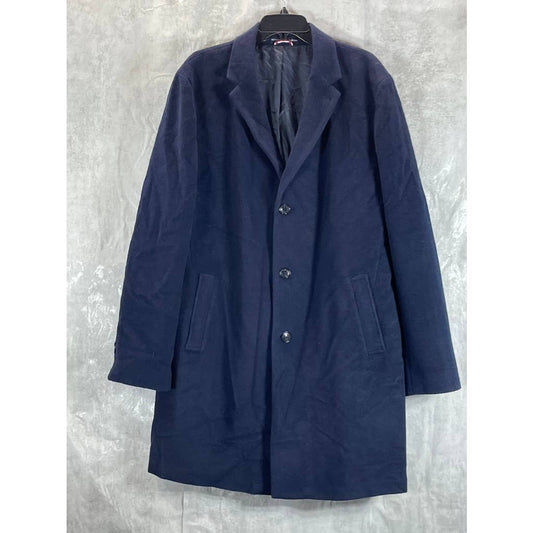 TOMMY HILFIGER Men's Navy Solid Addison Wool-Blend Trim-Fit Overcoat SZ 46R