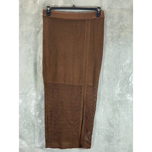 NINA PARKER Women's Plus Chocolate Brown Trendy Crochet Slit-Front Skirt SZ 0X