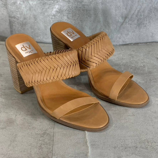 DV DOLCE VITA Women's Tan Bambi Round-Toe Slip-On Stacked-Heel Sandals SZ 9