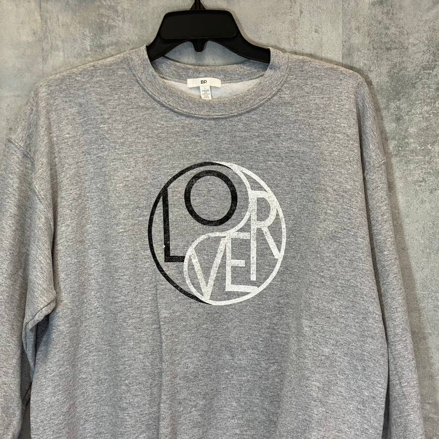 BP. Women's Gray Ying Yang Lover Graphic Crewneck Pullover Sweater SZ L