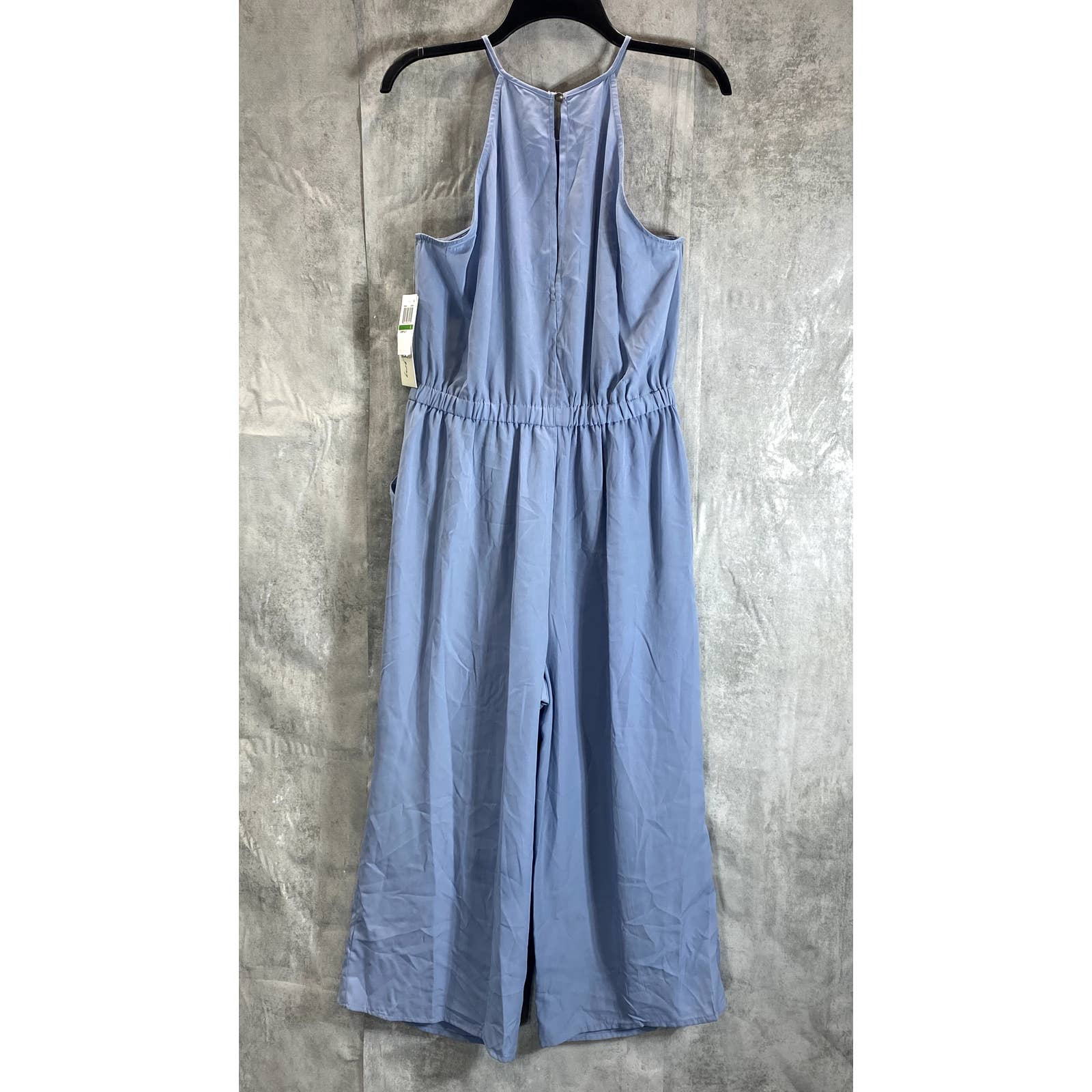 KINGSTON GREY Juniors' Chambray Sleeveless Pocketed Halter Cropped Jumpsuit SZ L