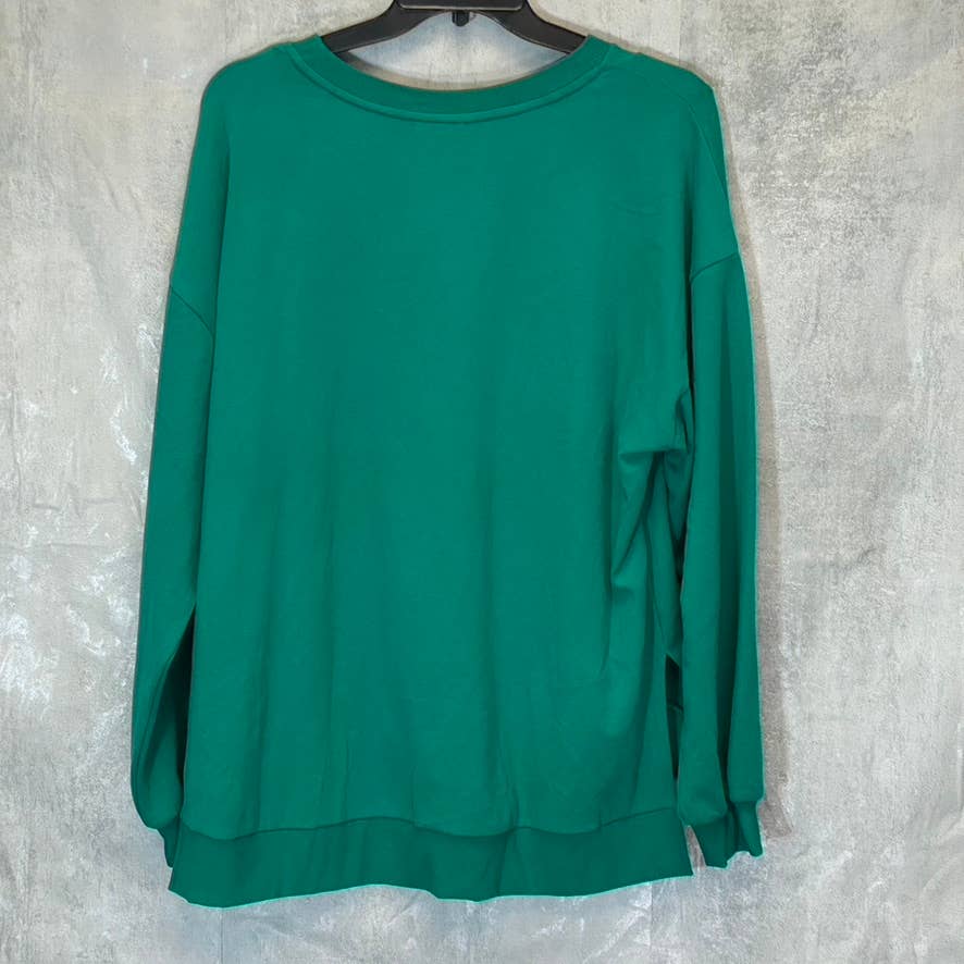 BP. Women's Green Trekking Oversized Crewneck High-Low Hem Pullover Sweater SZ M