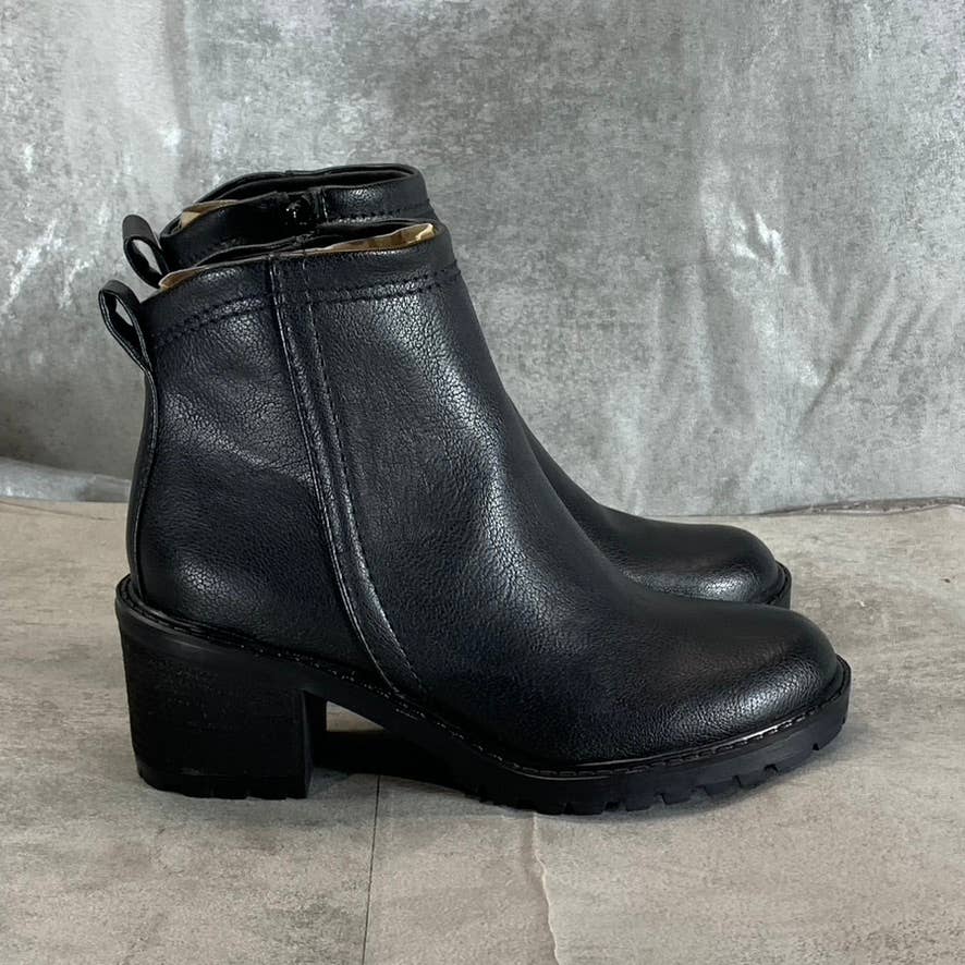 ZODIAC Women's Black Greyson Block-Heel Side-Zip Lug-Sole Booties SZ 6.5
