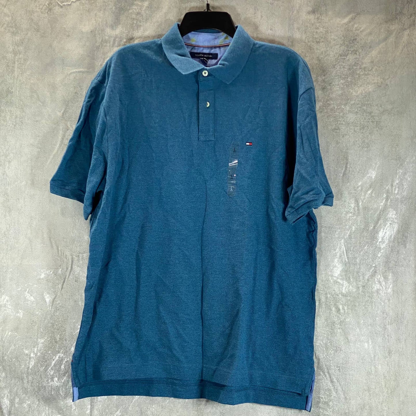 TOMMY HILFIGER Men's Blue Classic-Fit Two-Button Short-Sleeve Polo Shirt SZ L