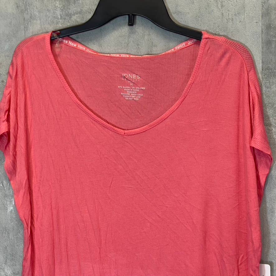 JONES NEW YORK Sport Women's Fresh Coral Ribbed Short Sleeve Top SZ M