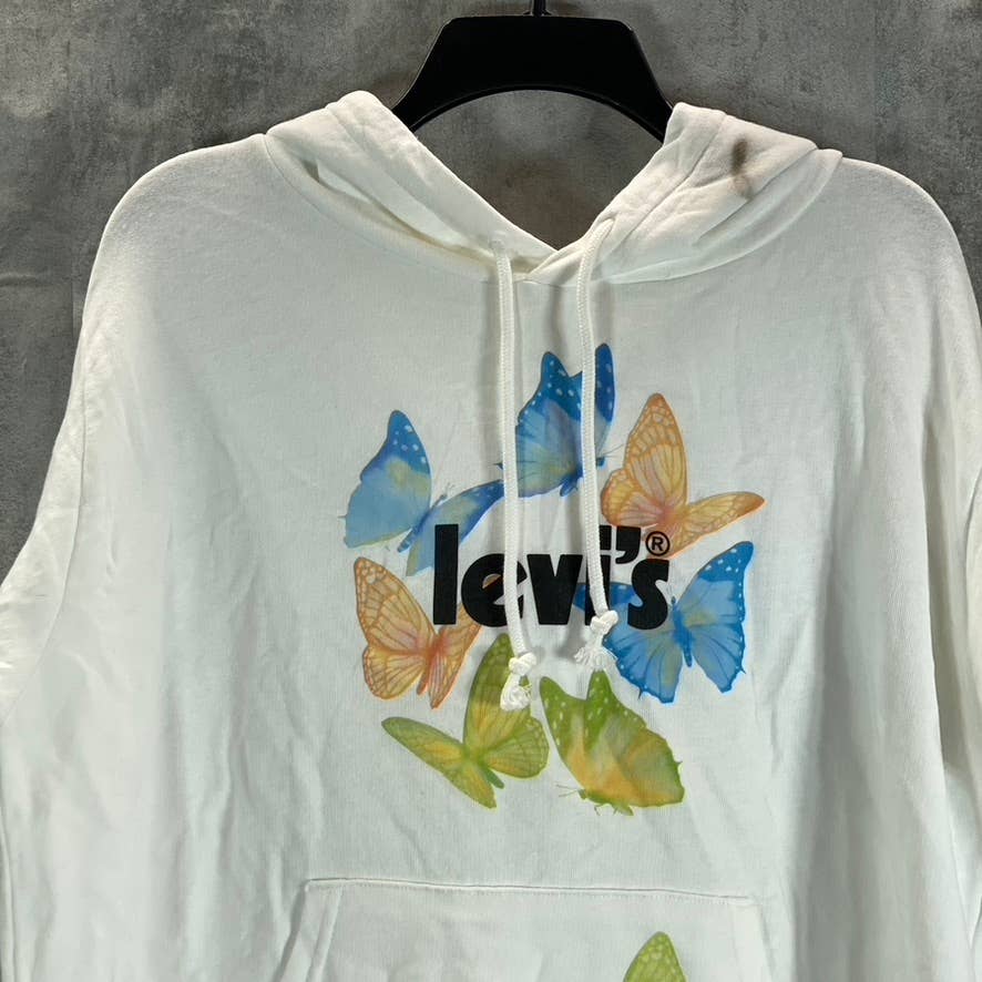 LEVI'S Women's Plus White Dreamy Butterfly Logo Graphic Pullover Hoodie SZ 1X