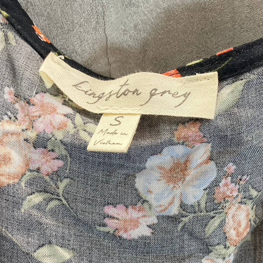 KINGSTON GREY Juniors' Black Floral Ruffle V-Neck Tie-Waist Pant Jumpsuit SZ S