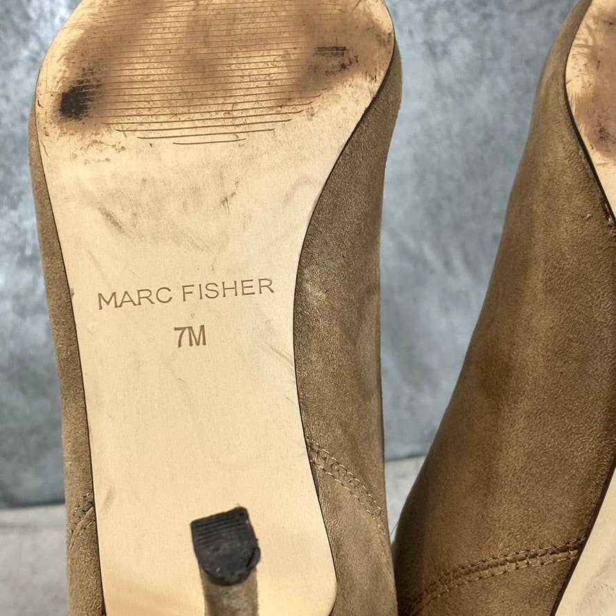 MARC FISHER Women's Medium Natural Manya Ruched Pointed-Toe Stiletto Boots SZ 7
