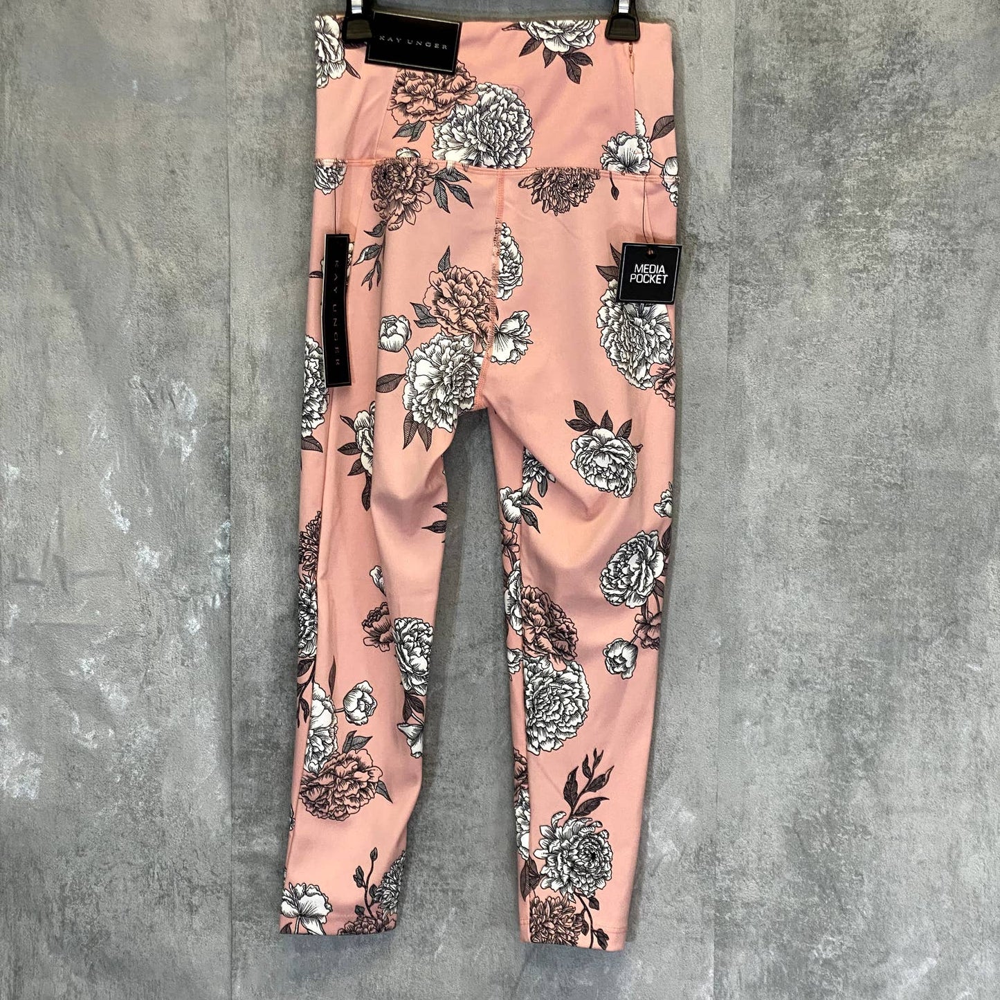 KAY UNGER Women's Pretty Peony Peach Floral Print High-Rise Pull-On Leggings SZ S