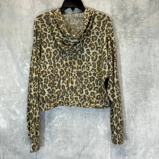 SOCIALITE Women's Brown Animal Print Long Sleeve Pullover Hooded Sweater SZ XL