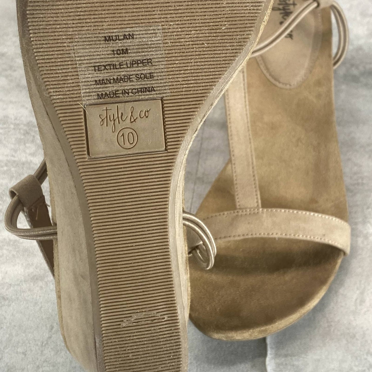 STYLE & CO Women’s Taupe Micro Mulan Round-Toe T-Strap Slingback Wedge Sandals