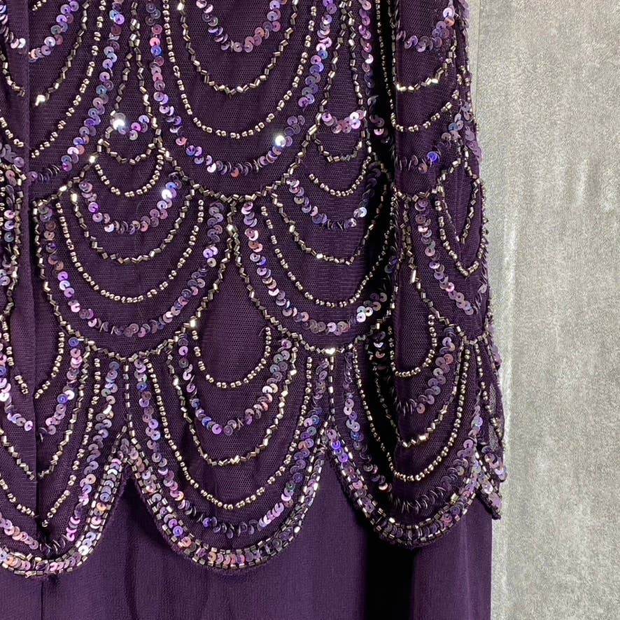 J KARA Women's Plum Beaded Embellished Sleeveless A-Line Maxi Gown SZ 14