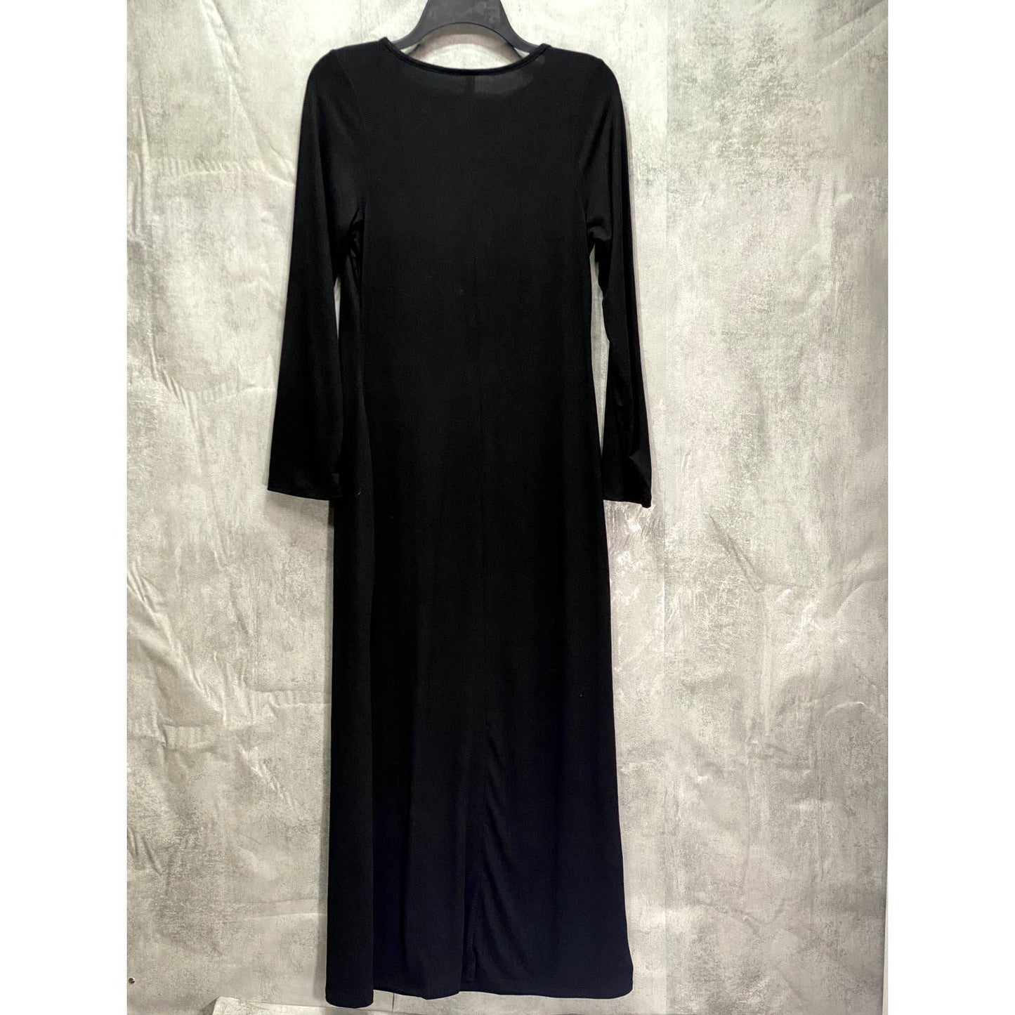 24SEVEN COMFORT APPAREL Solid Black Fitted Long Sleeve Side Slit Maxi Dress SZ XL