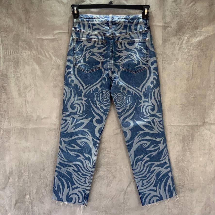 TOPSHOP Laser Print Raw Hem High Waist Crop Straight Leg Jeans SZ 4