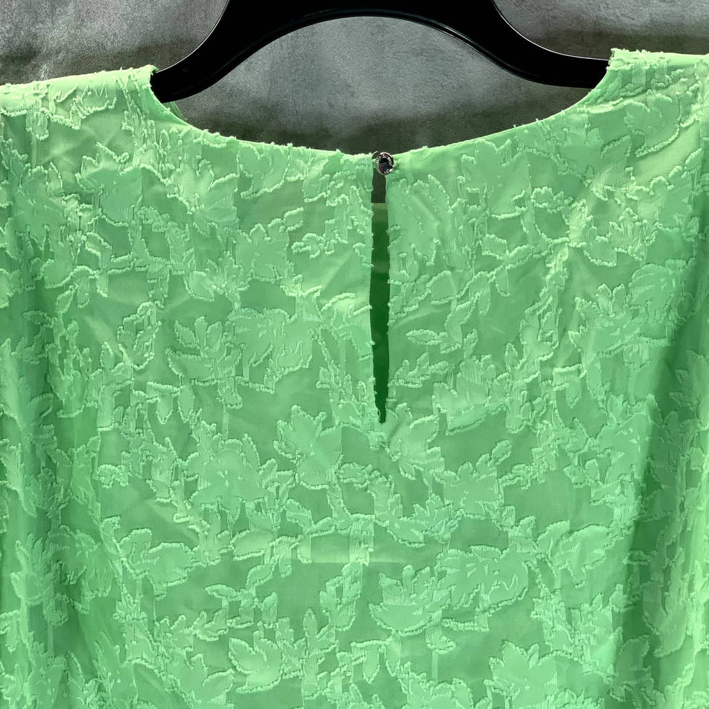 VINCE CAMUTO Women's Aloe Green Crewneck Textured Puff-Sleeve Jacquard Top SZ M