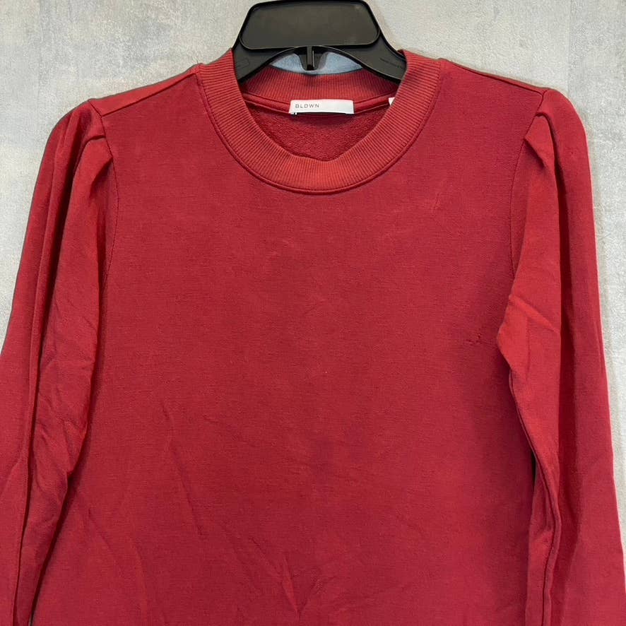 BLDWN Women's Red Crewneck Long Sleeve Pullover Sweater Mini Dress SZ XS