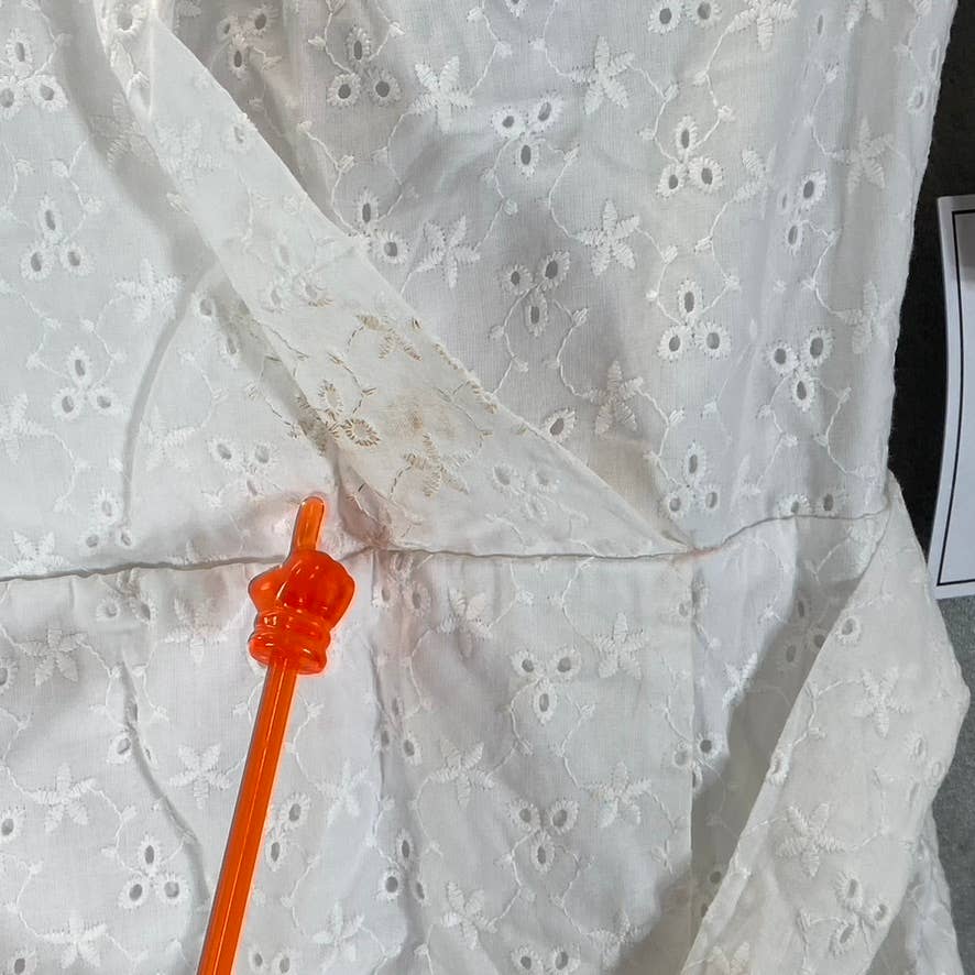 1. STATE Women's White Eyelet Wrap-Front Ruched Elbow-Sleeve Mini Dress SZ 2