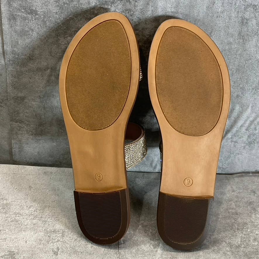 WILD PAIR Women's Sliver Bling Embellished Double-Strap Ginnie Slide Sandals SZ9