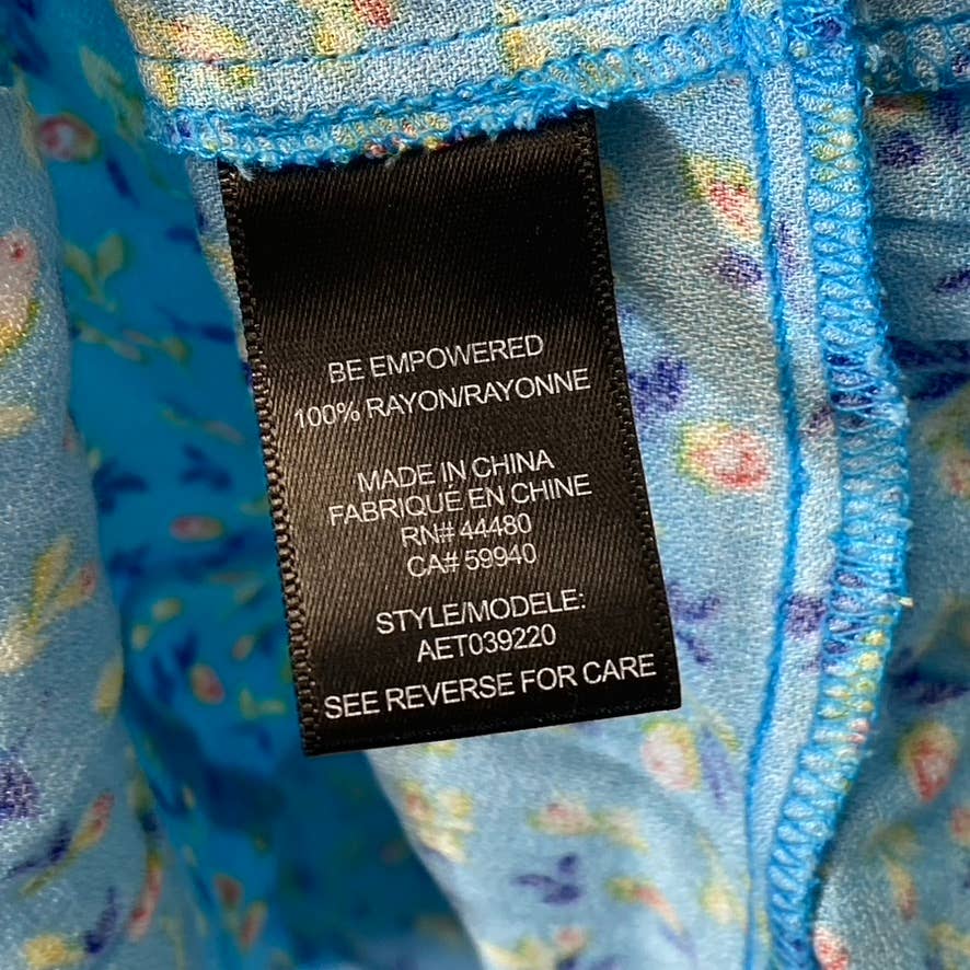 AFRM Women's Bright Blue Floral Print Soni Ruched Balloon Sleeve Crop Top SZ S