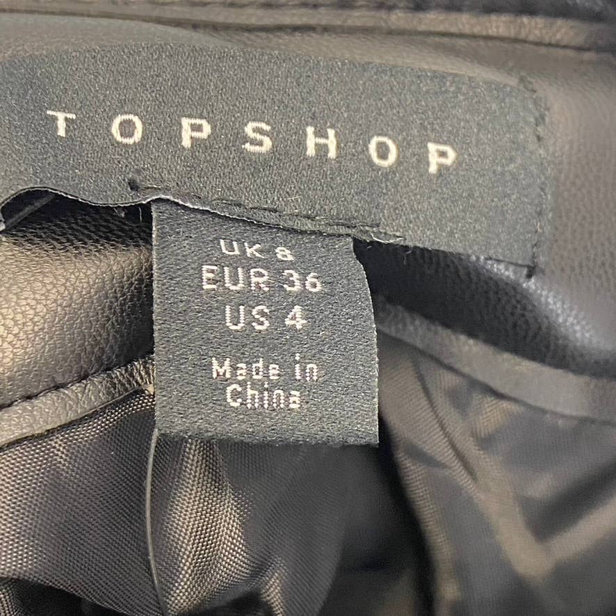 TOPSHOP Women's Solid Black Faux Leather Quilted Snap Front Mini Skirt SZ 4