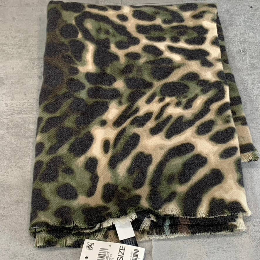 INC INTERNATIONAL CONCEPTS Women's Olive Leopard-Print Striped Wrap SZ OS