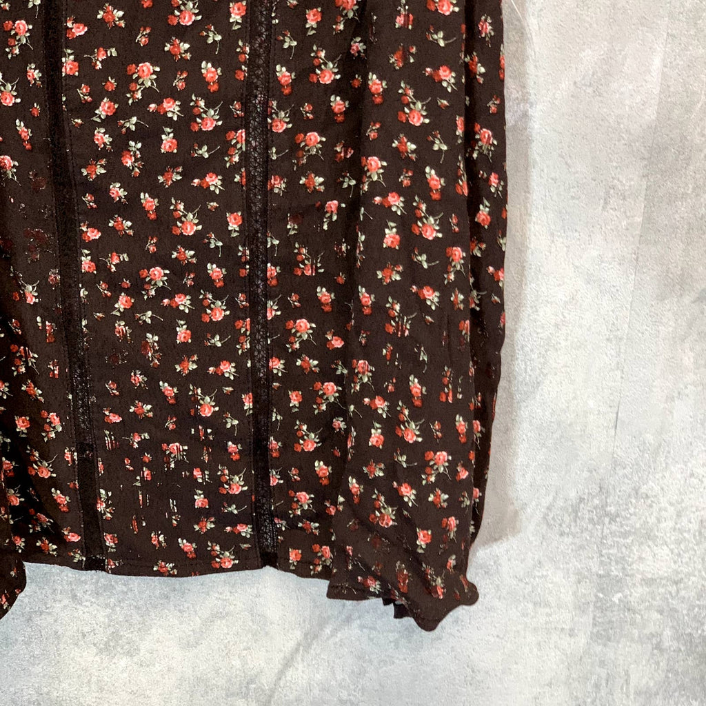 TREASURE & BOND Women's Plus Size Brown Distressed Spring Rose Lace Inset Tank Top SZ 1X