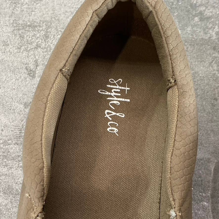 STYLE & CO Women's Taupe Textured Moira Zip Round-Toe Slip-On Sneakers SZ 8