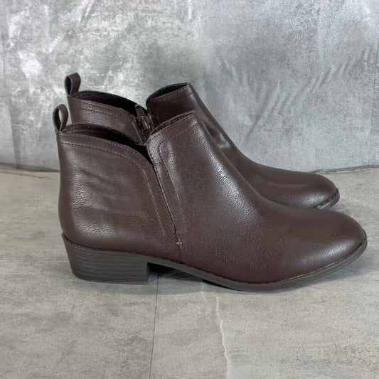 SUN+STONE Women's Brown Cadee Memory Foam Slip-On Block Heel Ankle Booties SZ 10