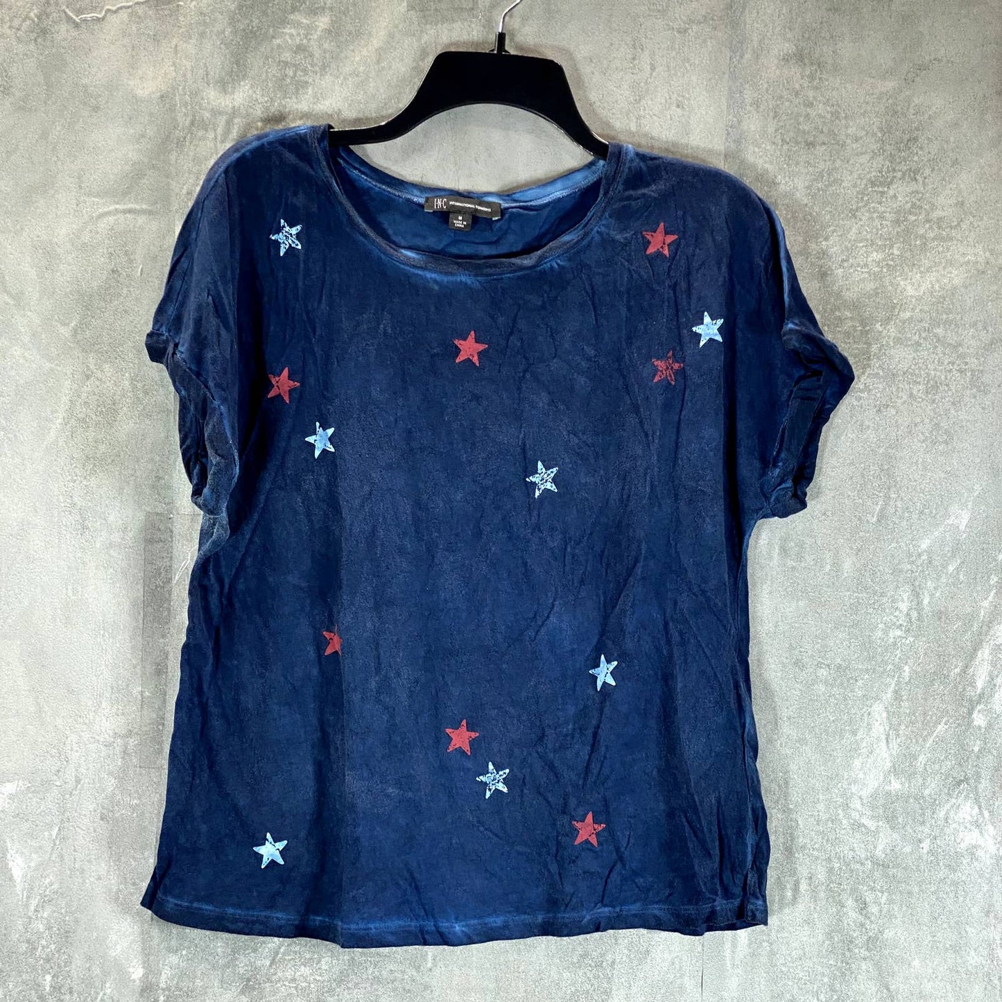 INC INTERNATIONAL Women's Indigo Sea Cotton Star-Print Crewneck T-Shirt SZ M