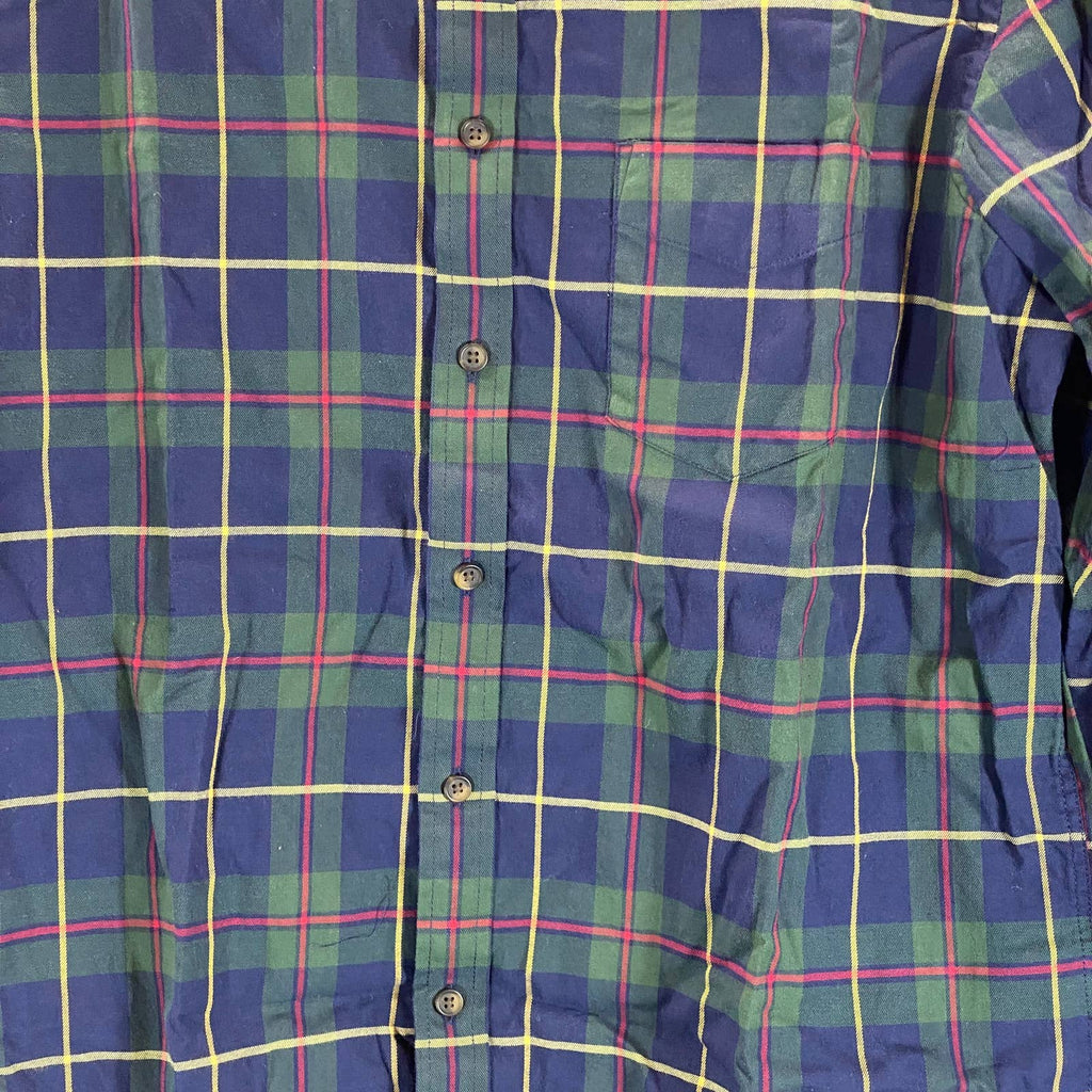 CLUB ROOM Men's Blue Plaid Regular-Fit Button-Up Long-Sleeve Shirt SZ L