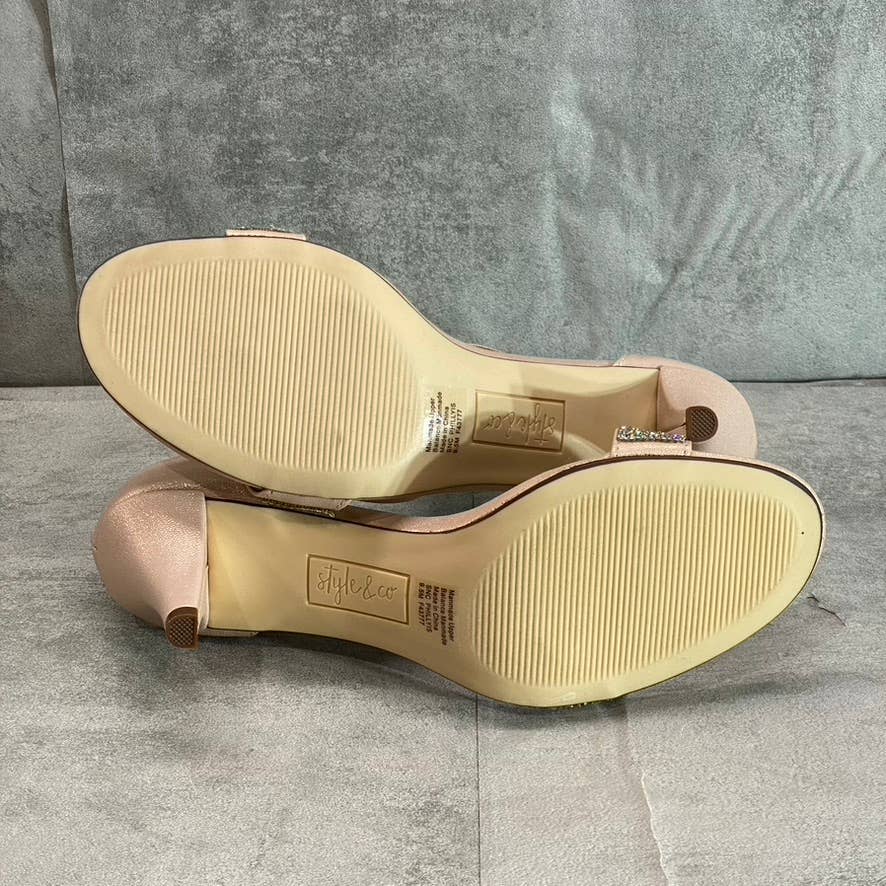 STYLE & CO Women's Blush-Silver Embellished Phillyis Two-Piece Evening Sandals SZ 9.5