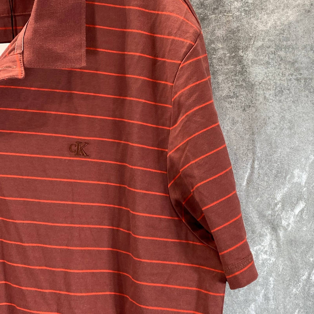 CALVIN KLEIN Men's Apple Butter Regular-Fit Smooth Cotton Stripe Polo SZ 2XL