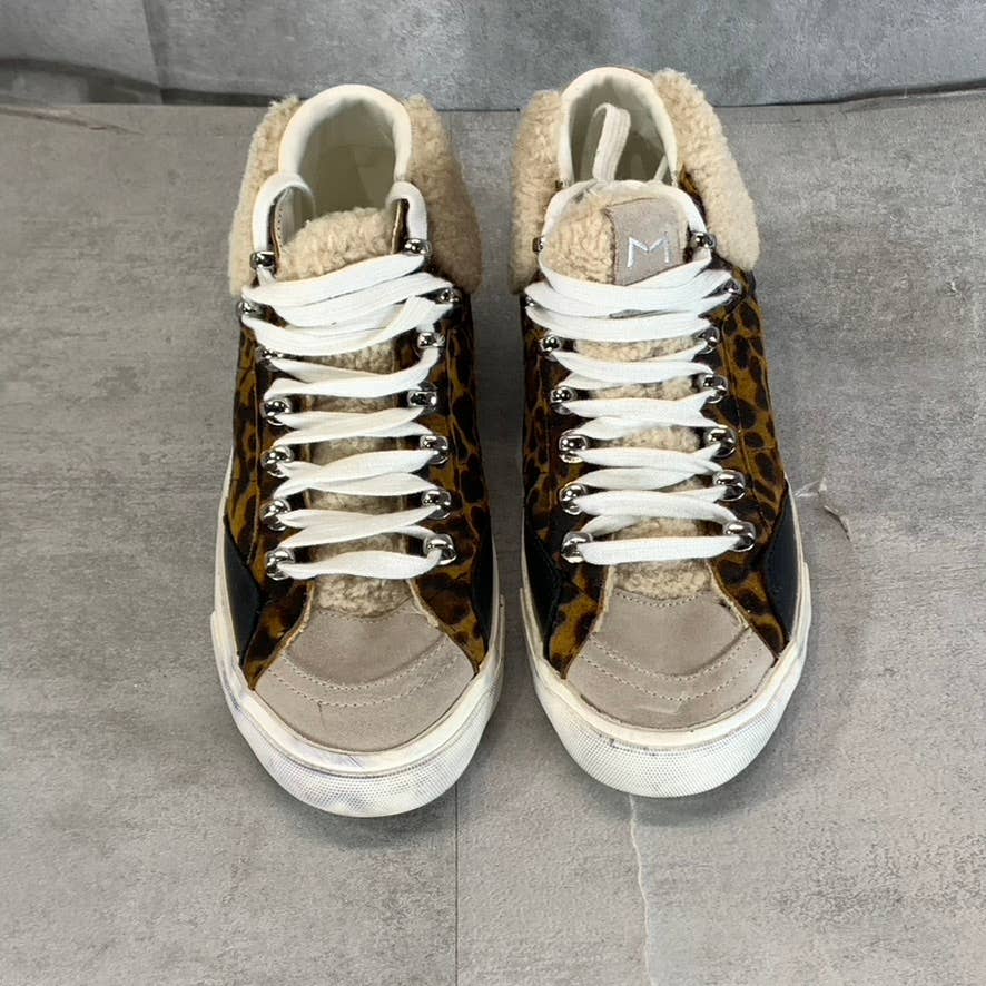 MARC FISHER LTD Women's Animal Print Beige Merin Faux-Fur Lace-Up Sneakers SZ 6