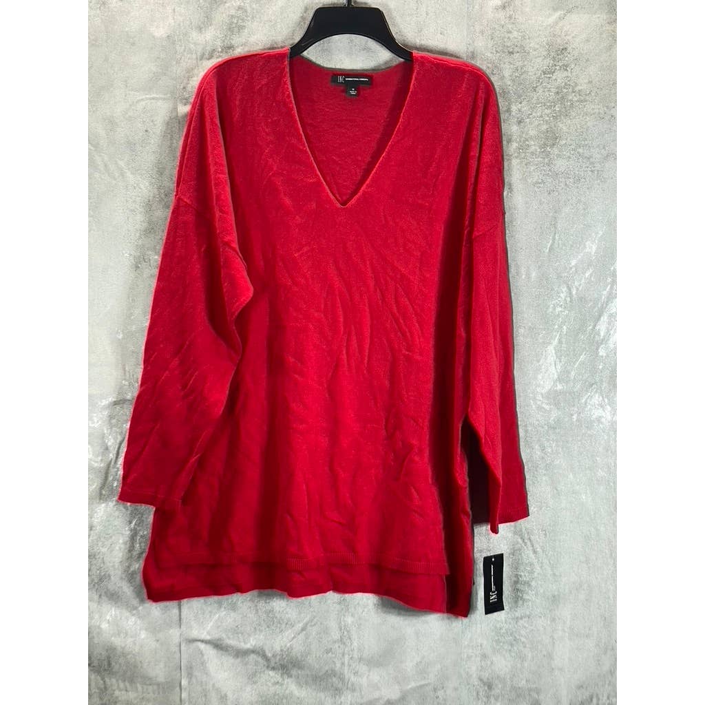 INC INTERNATIONAL CONCEPTS Women's Plus Real Red V-Neck Hi-Low Hem Pullover SZ1X