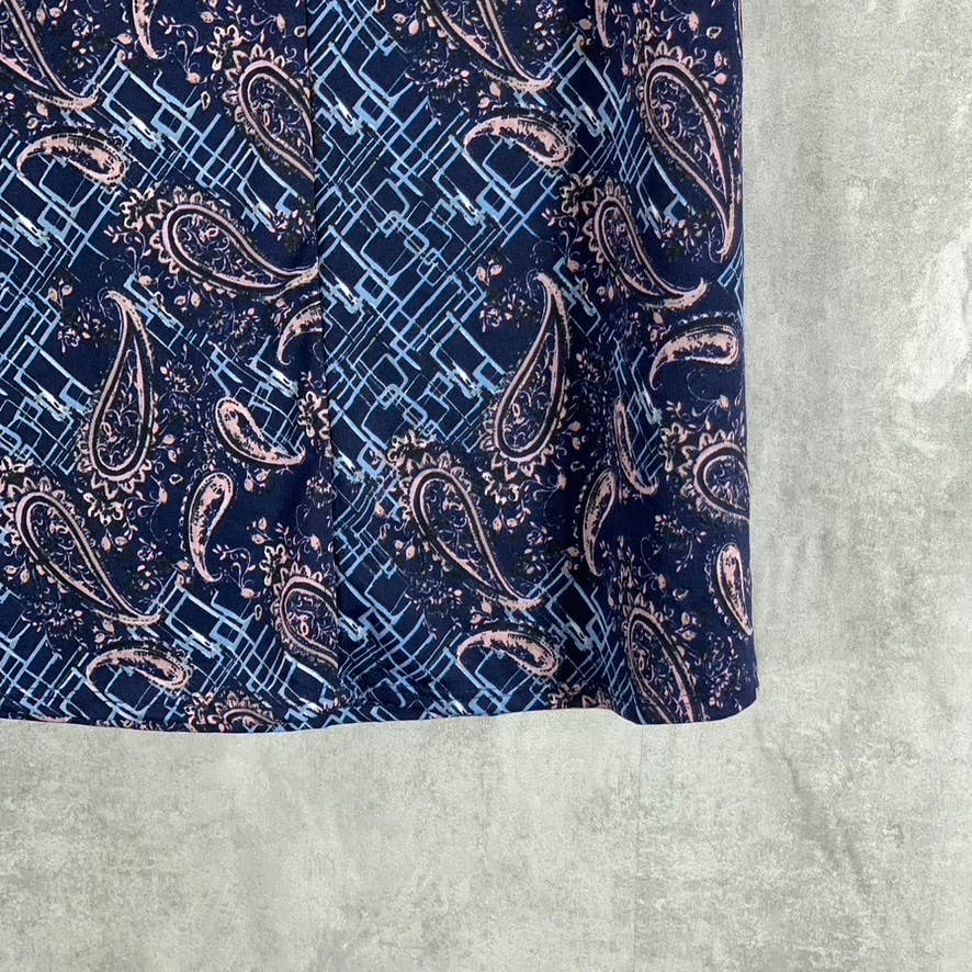 24SEVEN COMFORT APPAREL Women's Blue Printed Elastic Waist Knee-Length Skirt SZS