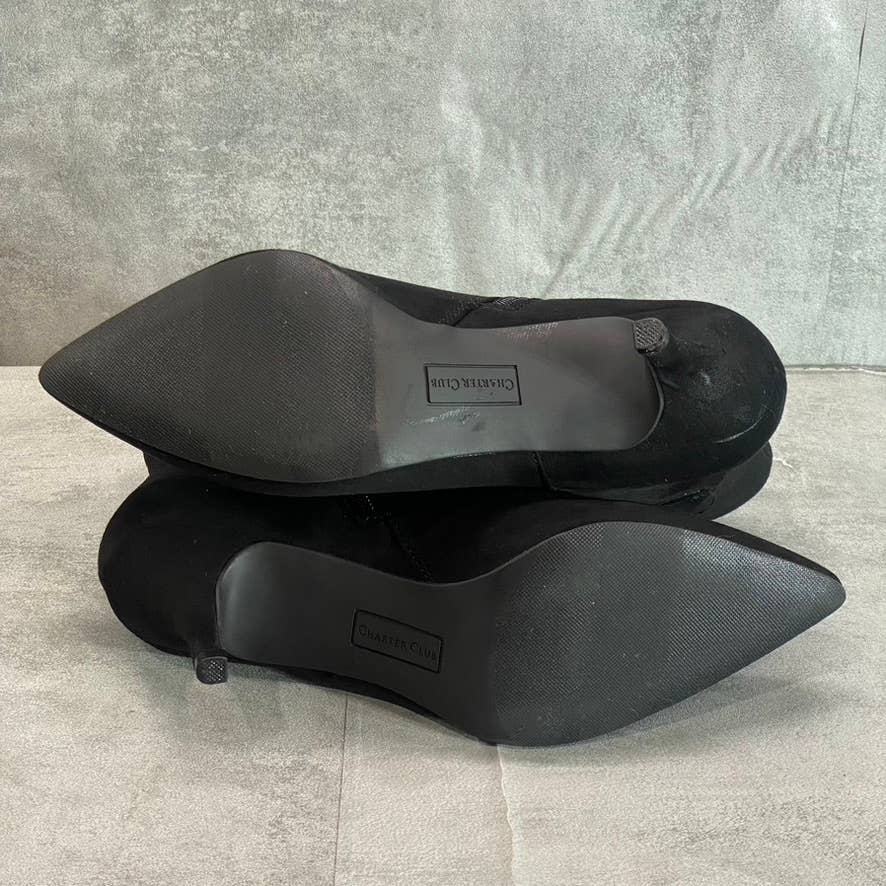 CHARTER CLUB Women's Black Microsuede Crafta Embellished Pointed-Toe Booties SZ 8.5
