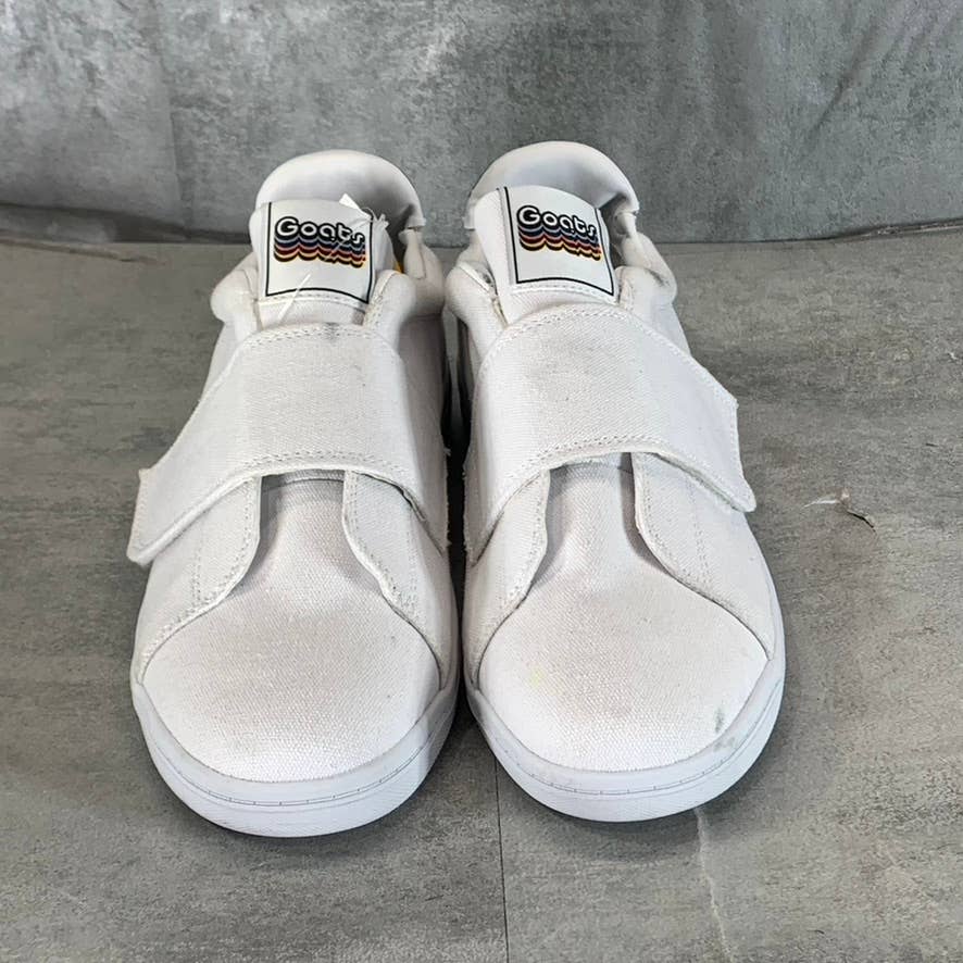GOATS Men's White Canvas The 573 Wide-Strap Round-Toe Slip-on Sneakers SZ 8.5