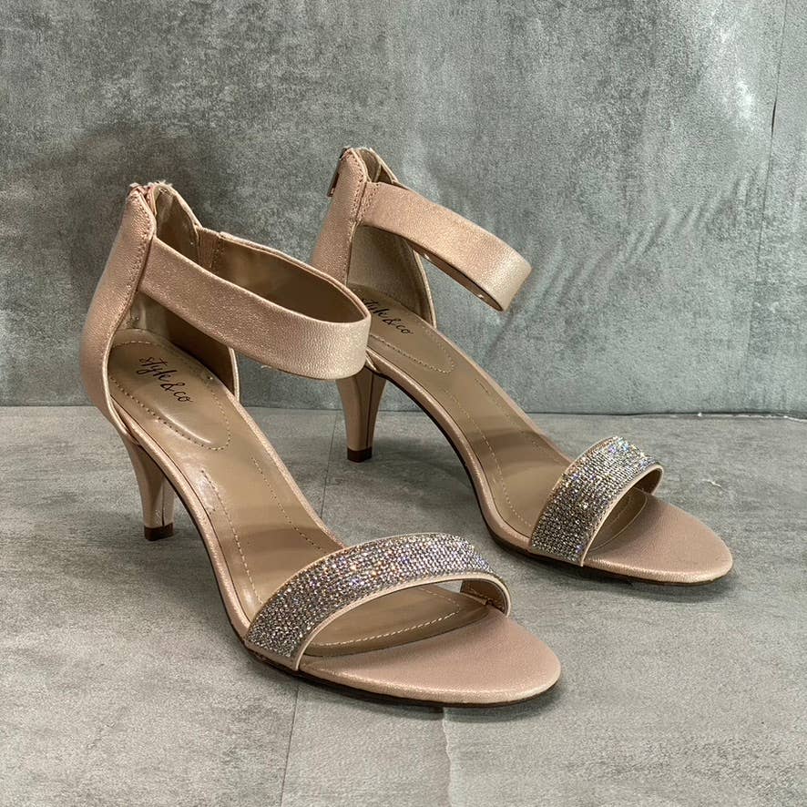 STYLE & CO Women's Blush-Silver Embellished Phillyis Two-Piece Evening Sandals SZ 9.5