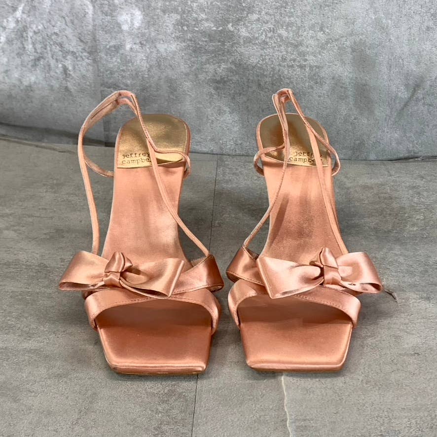 JEFFREY CAMPBELL Women's Natural Satin Take a Bow Square-Toe Slingback Sandals