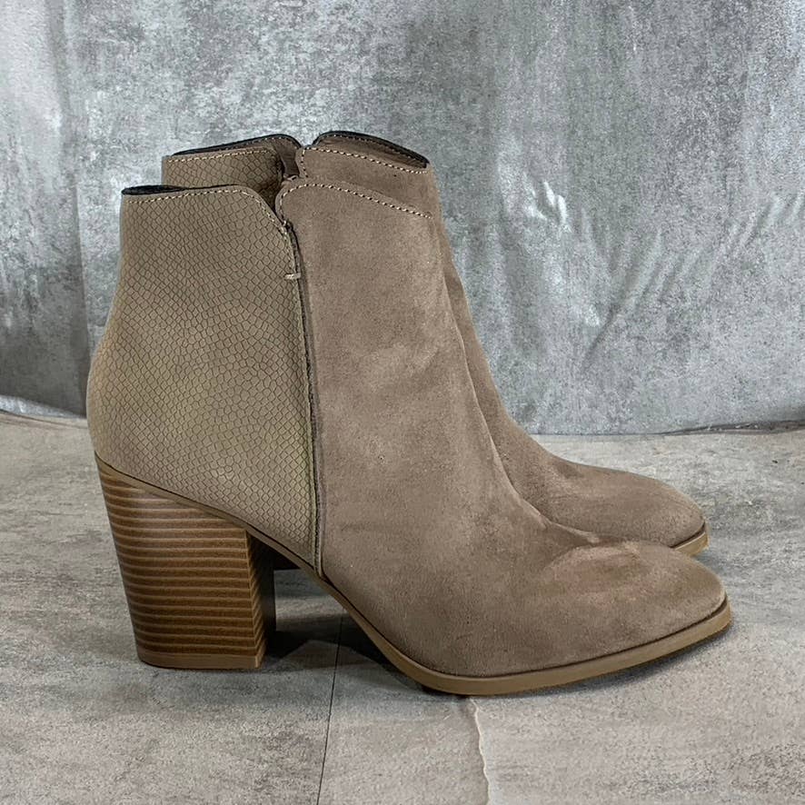 SUN+STONE Women's Taupe Micro Graceyy Round-Toe Block-Heel Booties SZ 8.5
