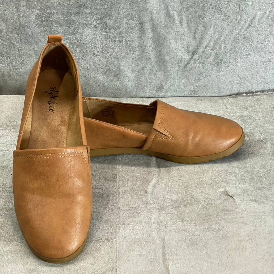 STYLE & CO Women's Coffee Smooth Faux-Leather Nouraa Round-Toe Slip-On Flats