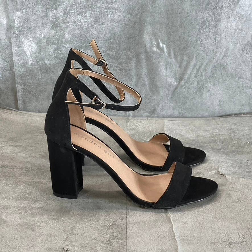 MADDEN GIRL Women's Black Fabric Bella Two-Piece Block-Heel Sandals SZ 7